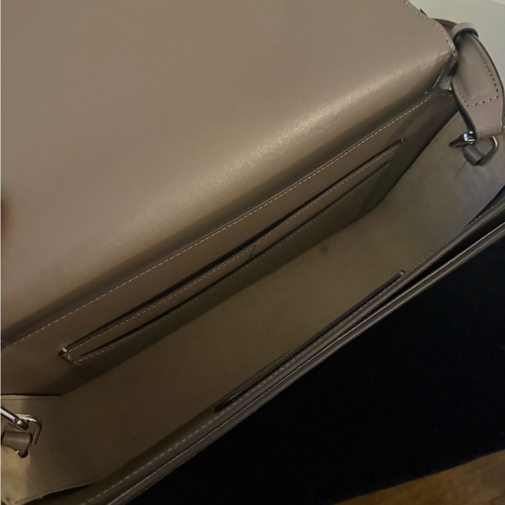 Toteme T-Flap Leather Shoulder Bag Taupe - Picture 9 of 14